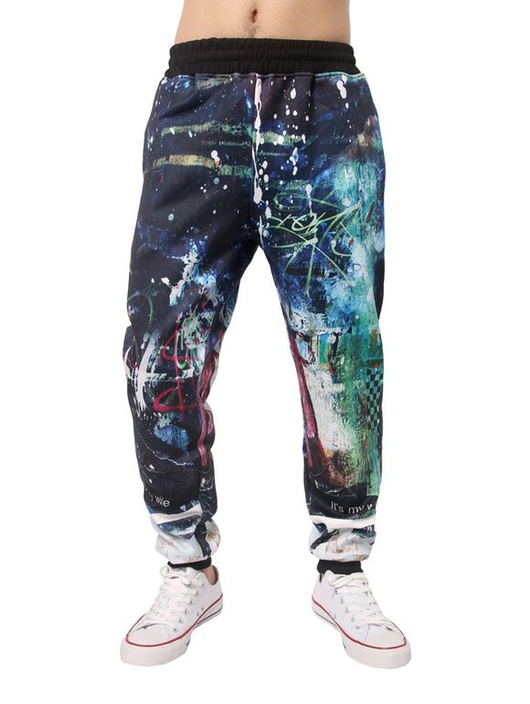 Pantalon de jogging à taille élastique imprimé de griffonages - multicolore M