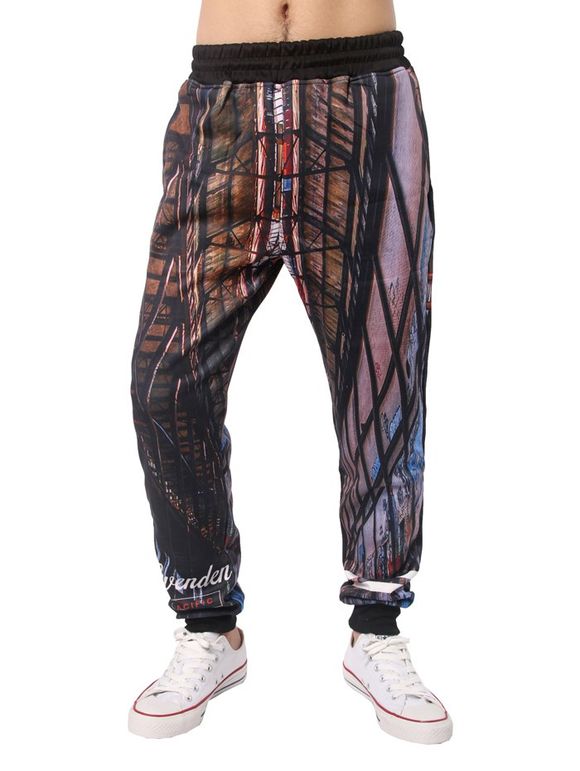 Pantalon de Jogging à taille élastique avec motifs en 3D - Brun 2XL