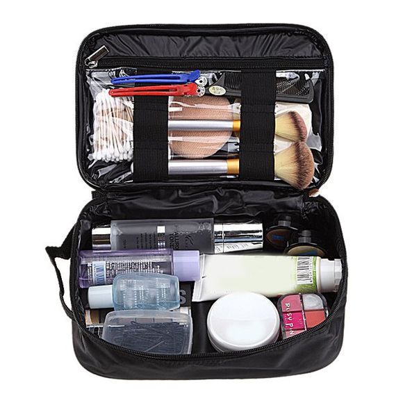 Zip Up Waterproof Travel Makeup Storage Bag - BLACK 