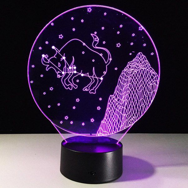 

3D Visual 7 Color Changing Taurus Shape Touch LED Night Light, Colorful