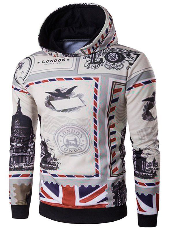 

British Flag Print Long Sleeve Hoodie, Colormix