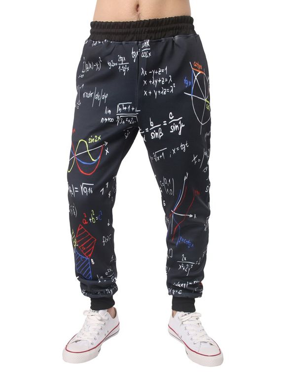 Pantalon Sportif de Jogging à taille élastique imprimé d'inscriptions Mathématiques - Noir 2XL