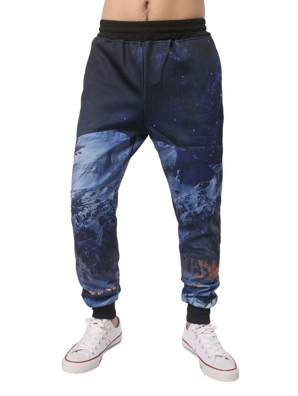 Pantalon de Jogging à taille élastique imprimé de scène nocturne en 3D - Bleu profond M