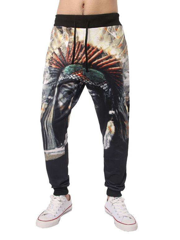 Pantalon de jogging imprimé natif 3D ,taille élastique à lien coulissé - multicolore M