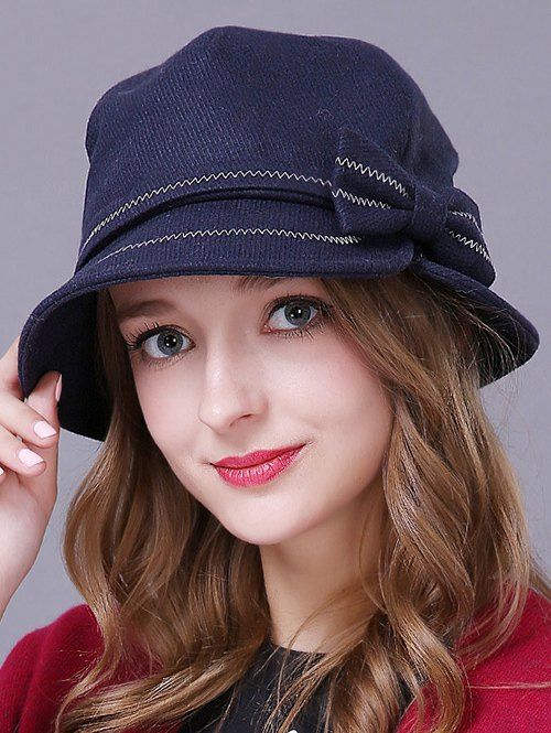 [41% OFF] 2021 Casual Bowknot Knit Cloche Hat In DEEP BLUE | DressLily