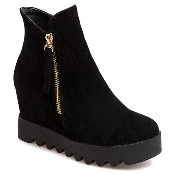 

Hidden Wedge Platform Suede Ankle Boots, Black