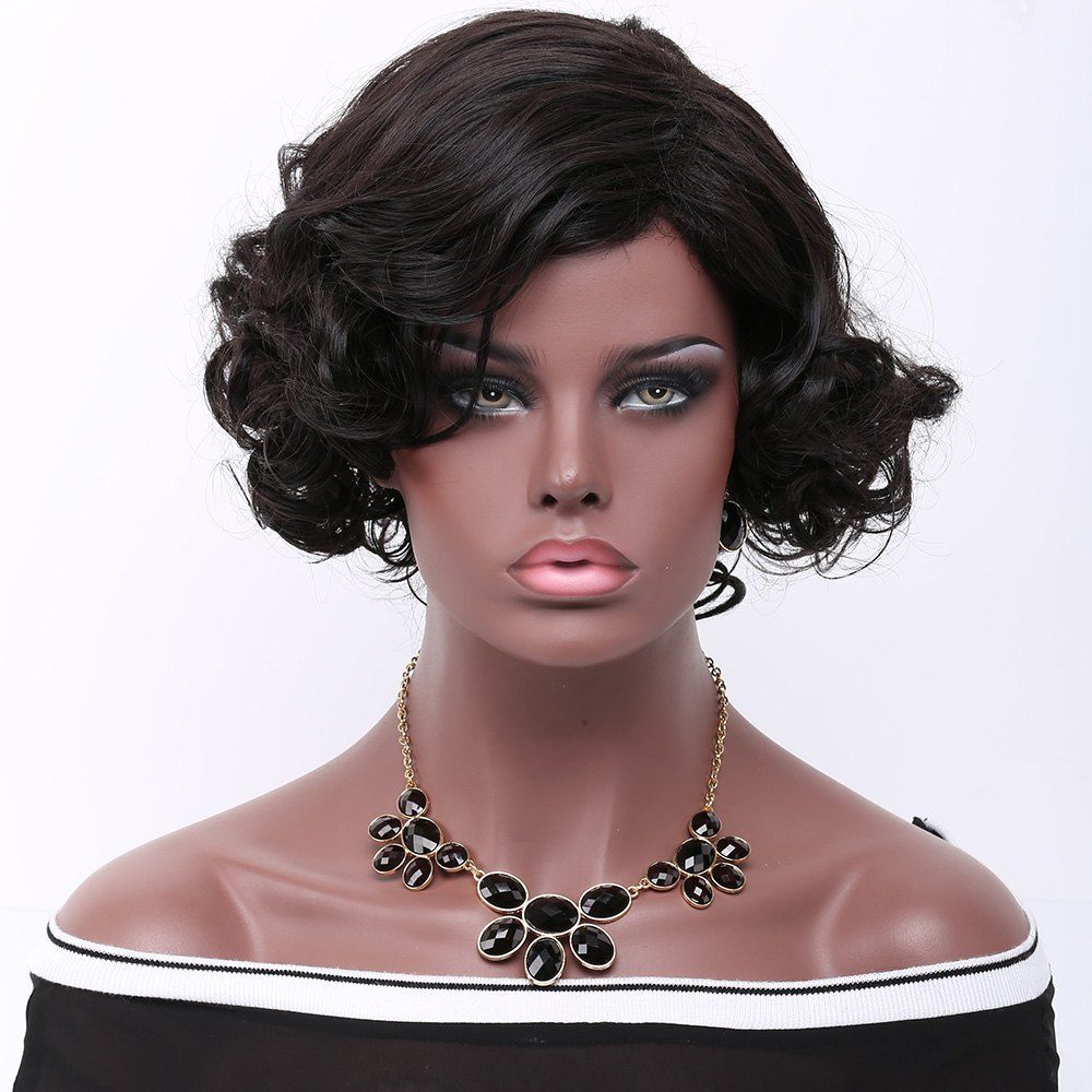 

Curly Side Parting Short Synthetic Wig, Black