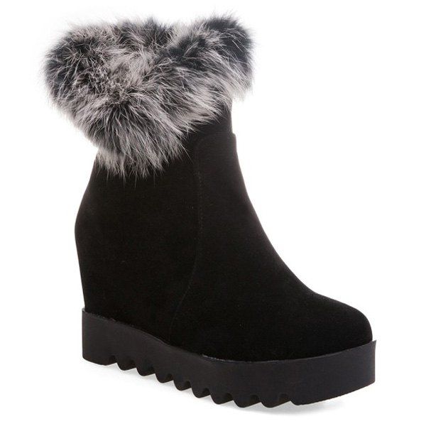 

Faux Fur Hidden Wedge Suede Boots, Black