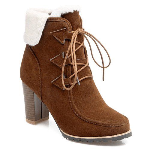 

Trendy Tie Up and Suede Design Women's Short Boots, Deep brown