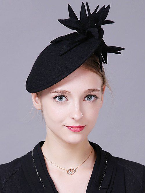 

Vintage Flower Feather Cocktail Hat, Black