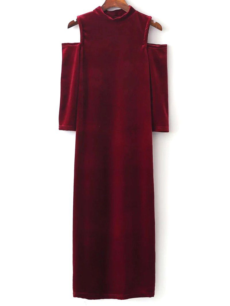 

Velvet Cold Shoulder Midi Bodycon Dress, Red