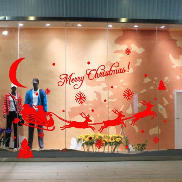 

Merry Christmas Deer Removable Window Door Decor Wall Stickers, Red
