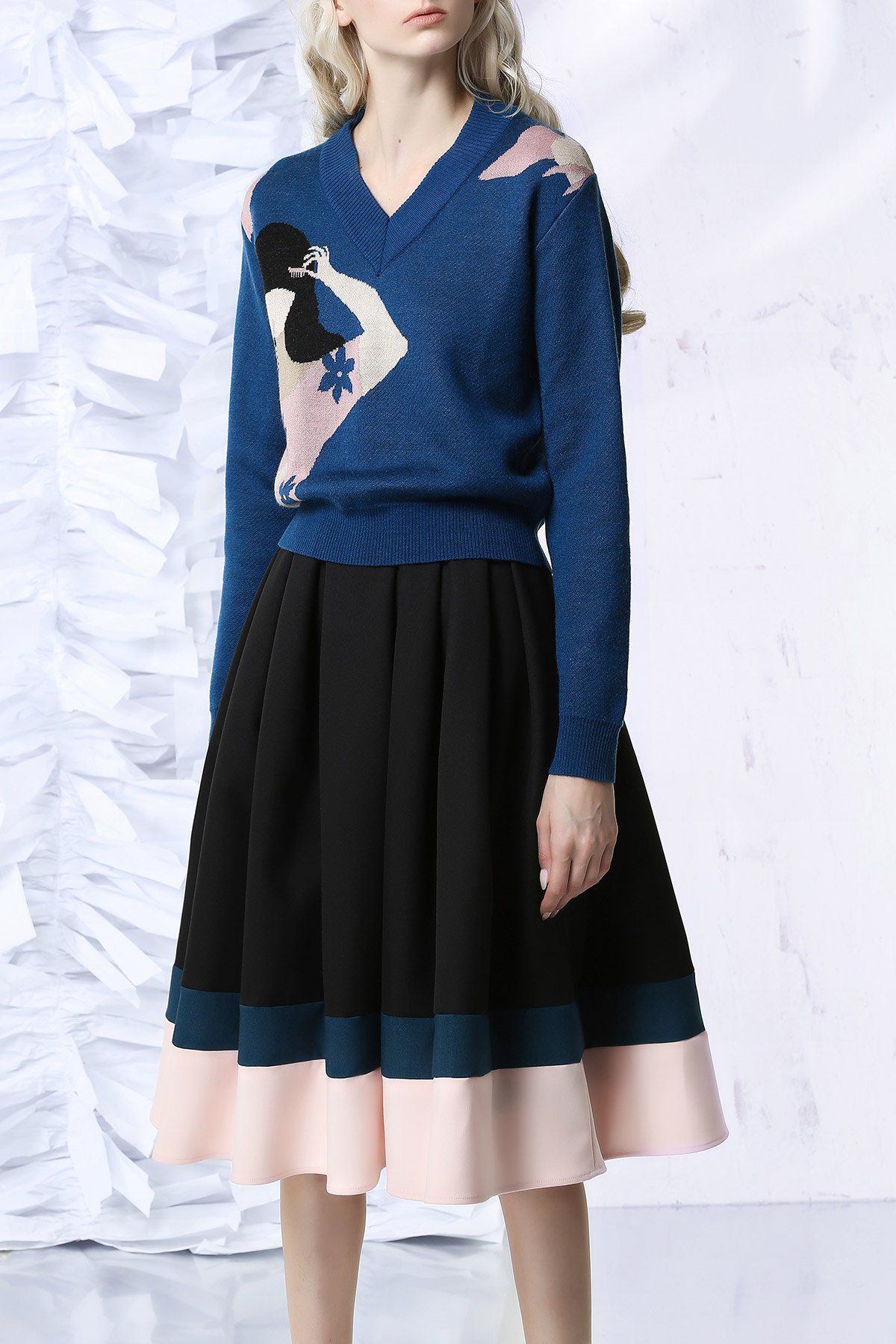 

Vintage Color Block Puffball Skirt, Black