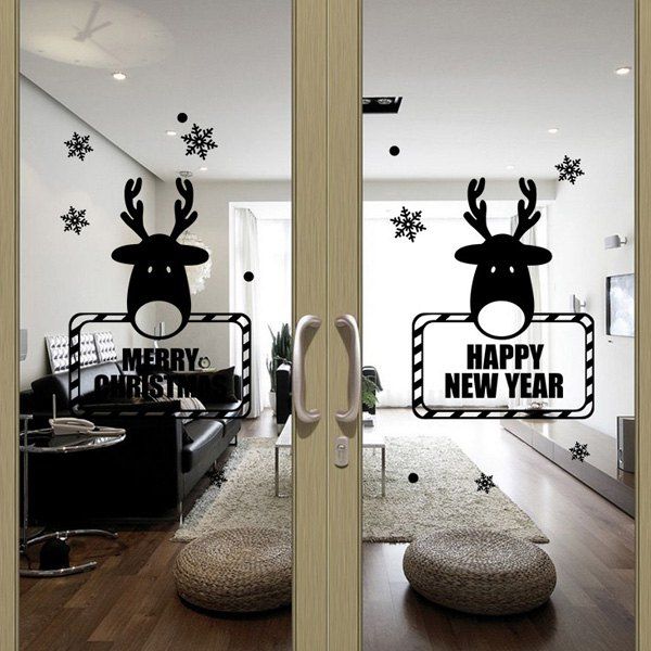 

Christmas Deer New Year Removable Festival Door Wall Stickers, Black