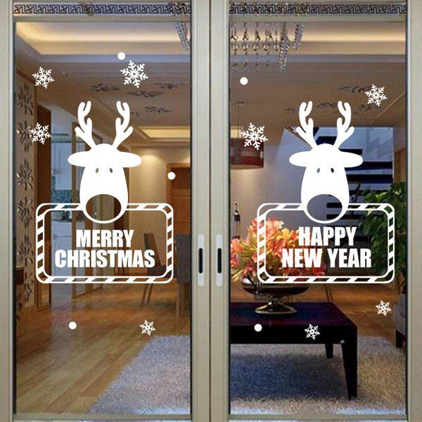 

Christmas Deer New Year Removable Festival Door Wall Stickers, White