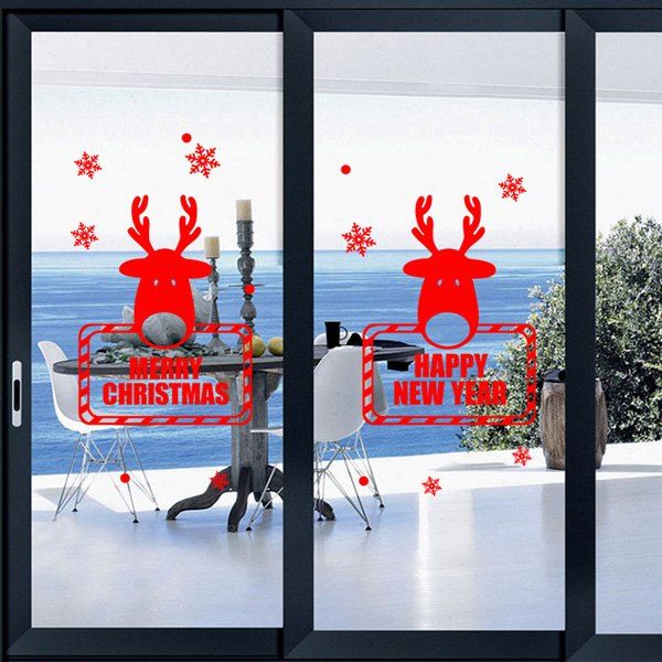 

Christmas Deer New Year Removable Festival Door Wall Stickers, Red