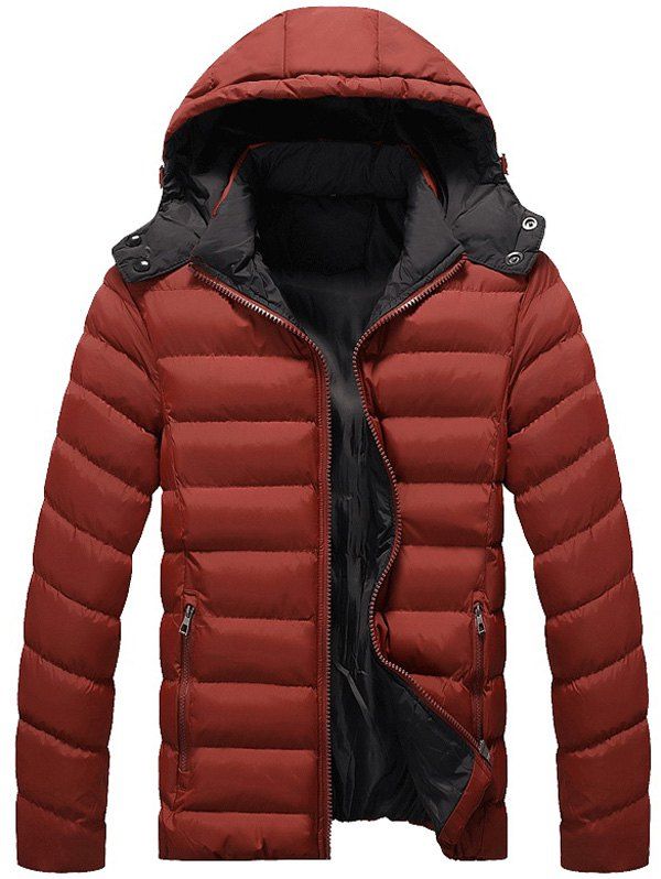 

Zipper Up Pocket Design Hooded Padded Jacket, Red