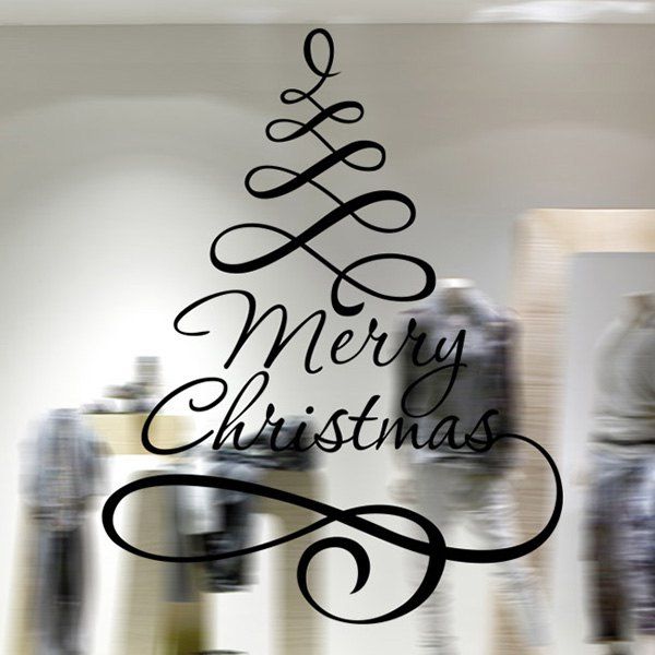 

Merry Christmas Ribbon Removable Glass Window Wall Stickers, Black