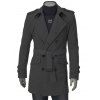 Manteau long en laine à double boutonnage avec épaulettes - Gris L