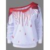 Sweat-shirt imprimé de goutte de peinture à col asymétrique - Rouge et Blanc M