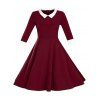 Retro Flat Collar Flare Dress - WINE RED XL