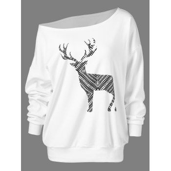 

Fawn Print Skew Collar Pullover Sweatshirt, White
