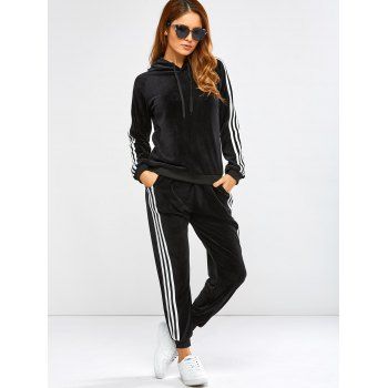Striped Trim Hoodie with Running Jogger Pants, BLACK, M in Suits ...
