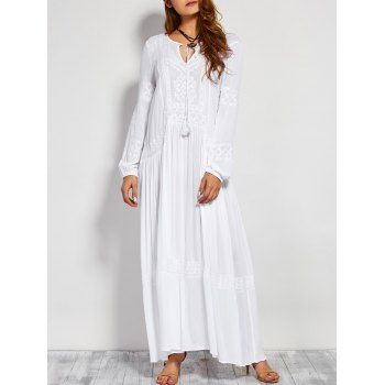 maxi sleeve dress embroidered