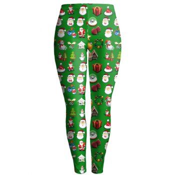 

Christmas Gift Print Ankle Leggings, Green