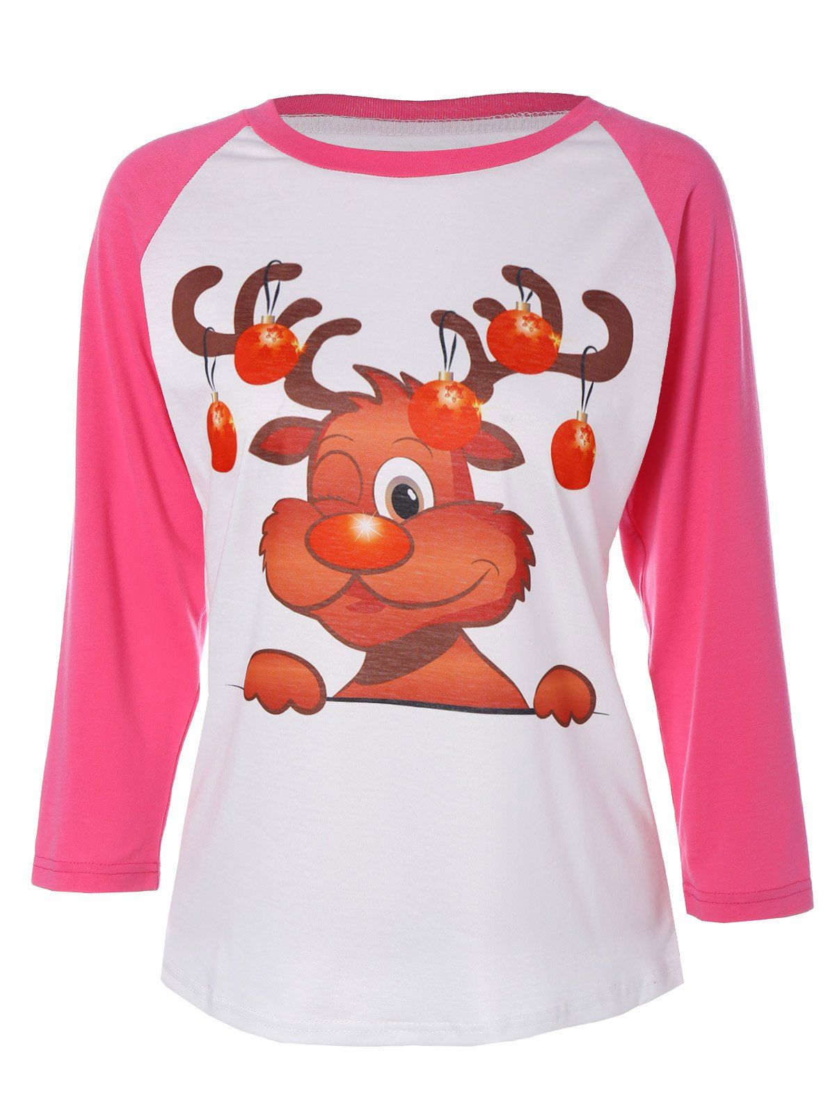 

Christmas Elk Print T-Shirt, Deep pink