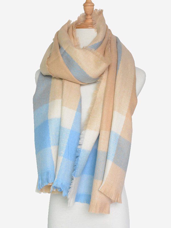 

Outdoor Check Pattern Fringed Shawl Scarf, Beige