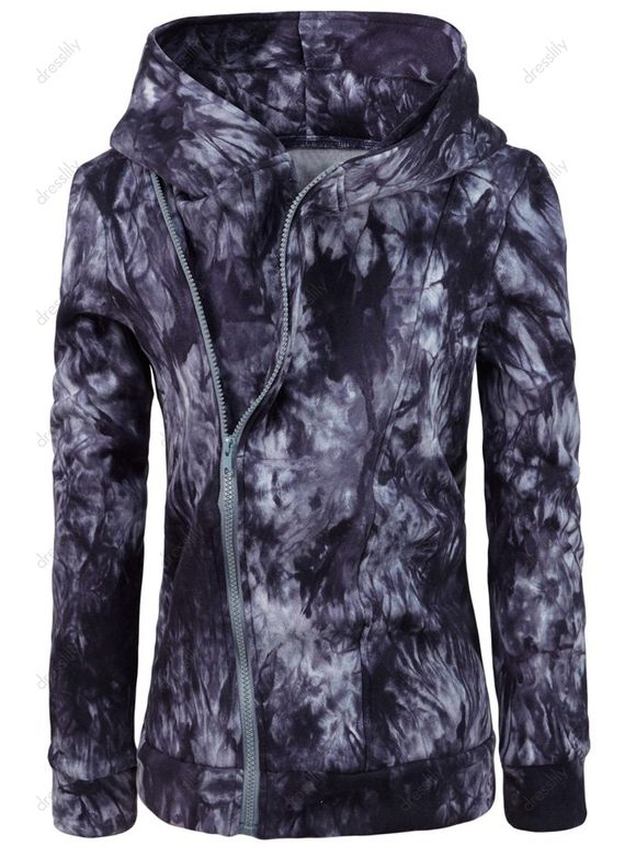 Sweat effet tie-dye avec zip asymétrique - Pourpre 2XL