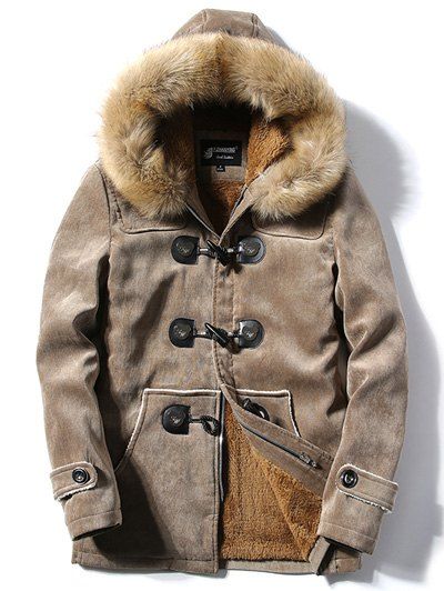 

Flocking Faux Fur Hooded Toggle Coat, Khaki