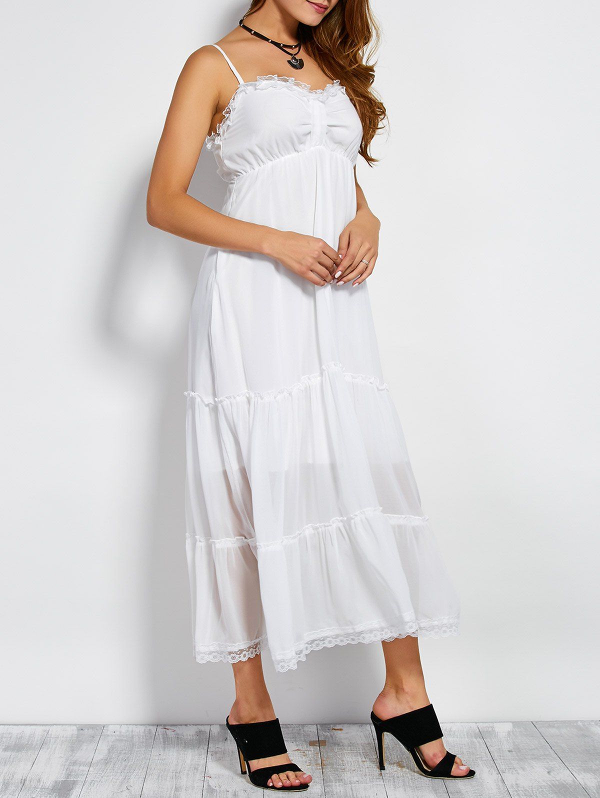 

Lightweight Lace Edge Double-Deck Chiffon Slip Dress, White