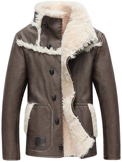 veste Sherpa en cuir  avec poches a l'avant - café 2XL