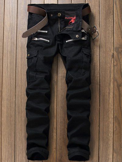 Pantalon Cargo Zippé à Jambe Droite avec Multi-Poches - Noir 31