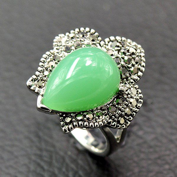 

Retro Waterdrop Faux Beryl Ring, Green