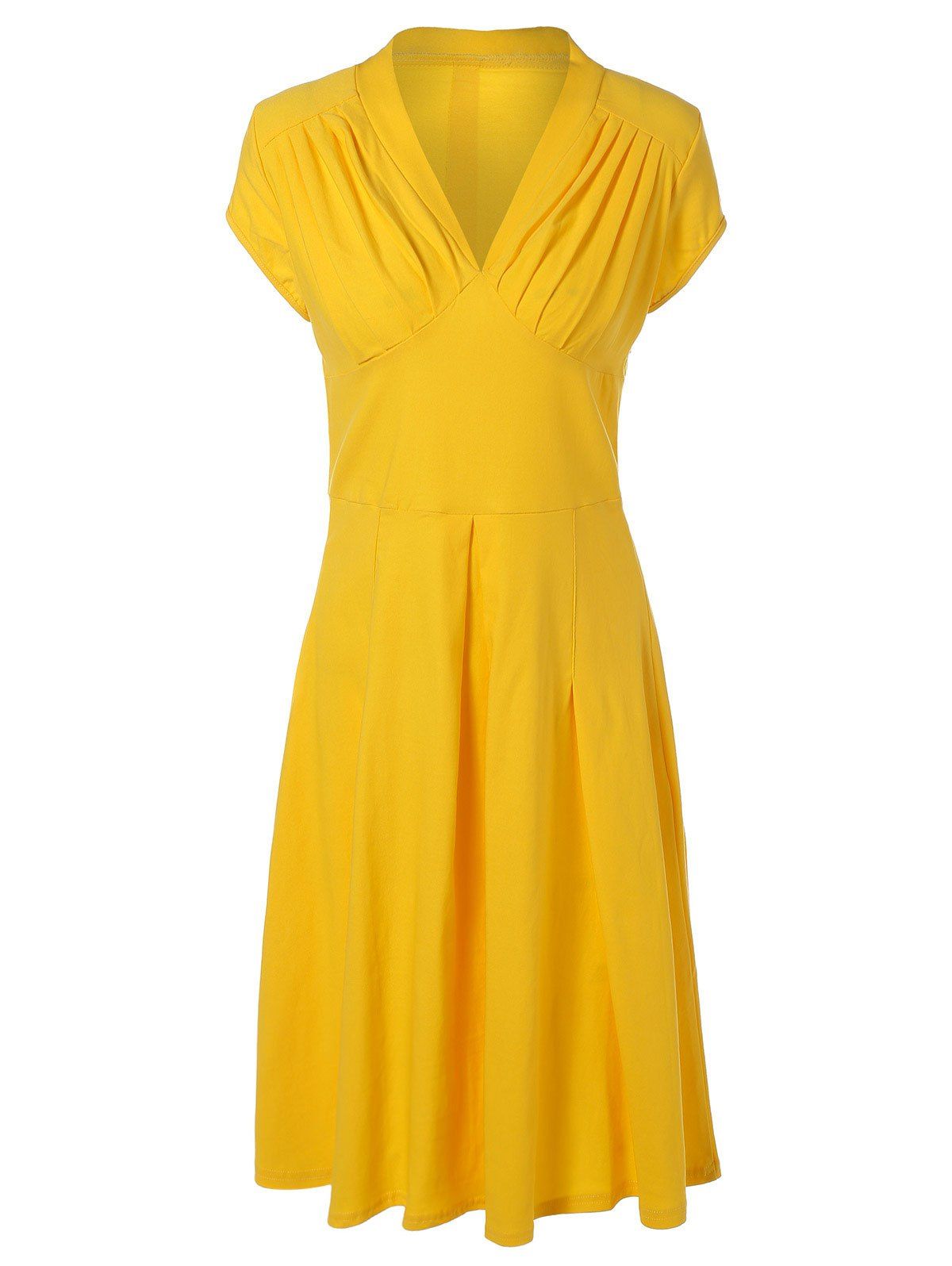 [41% OFF] 2021 Summer Ruched Chest Swing Dress In YELLOW | DressLily