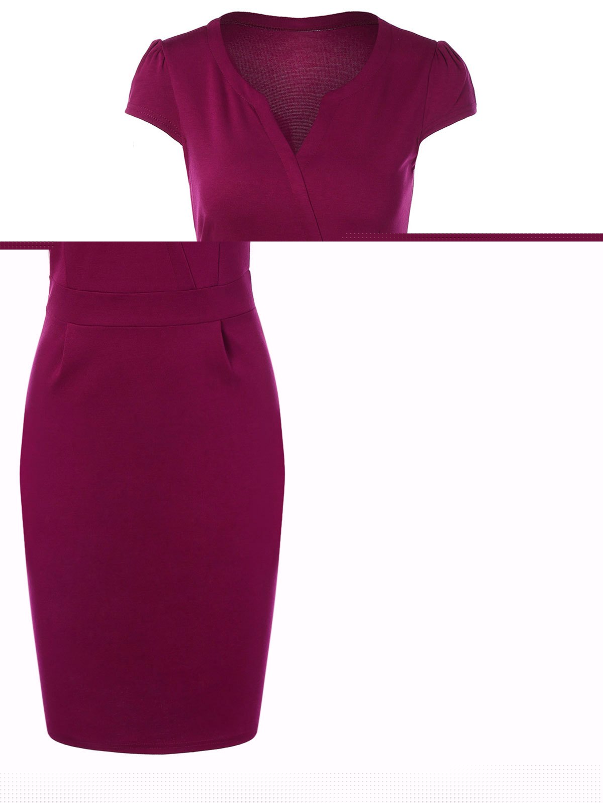 

Sheath Knee Length Short Sleeve Bandage Dress, Wild berry