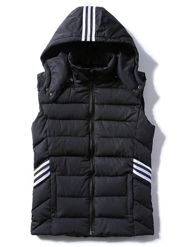 

Three Stripes Zip Up Hooded Quilted Vest, Black