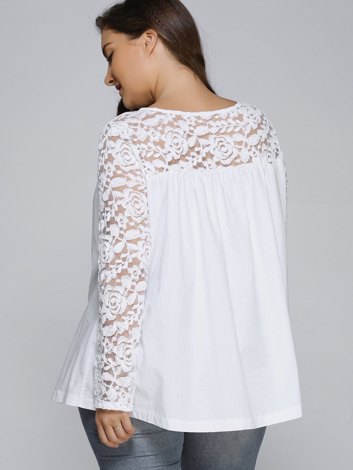 2018 Plus Size Lace Splicing Long Sleeve Blouse White Xl In Plus Size Blouses Online Store Best 4117