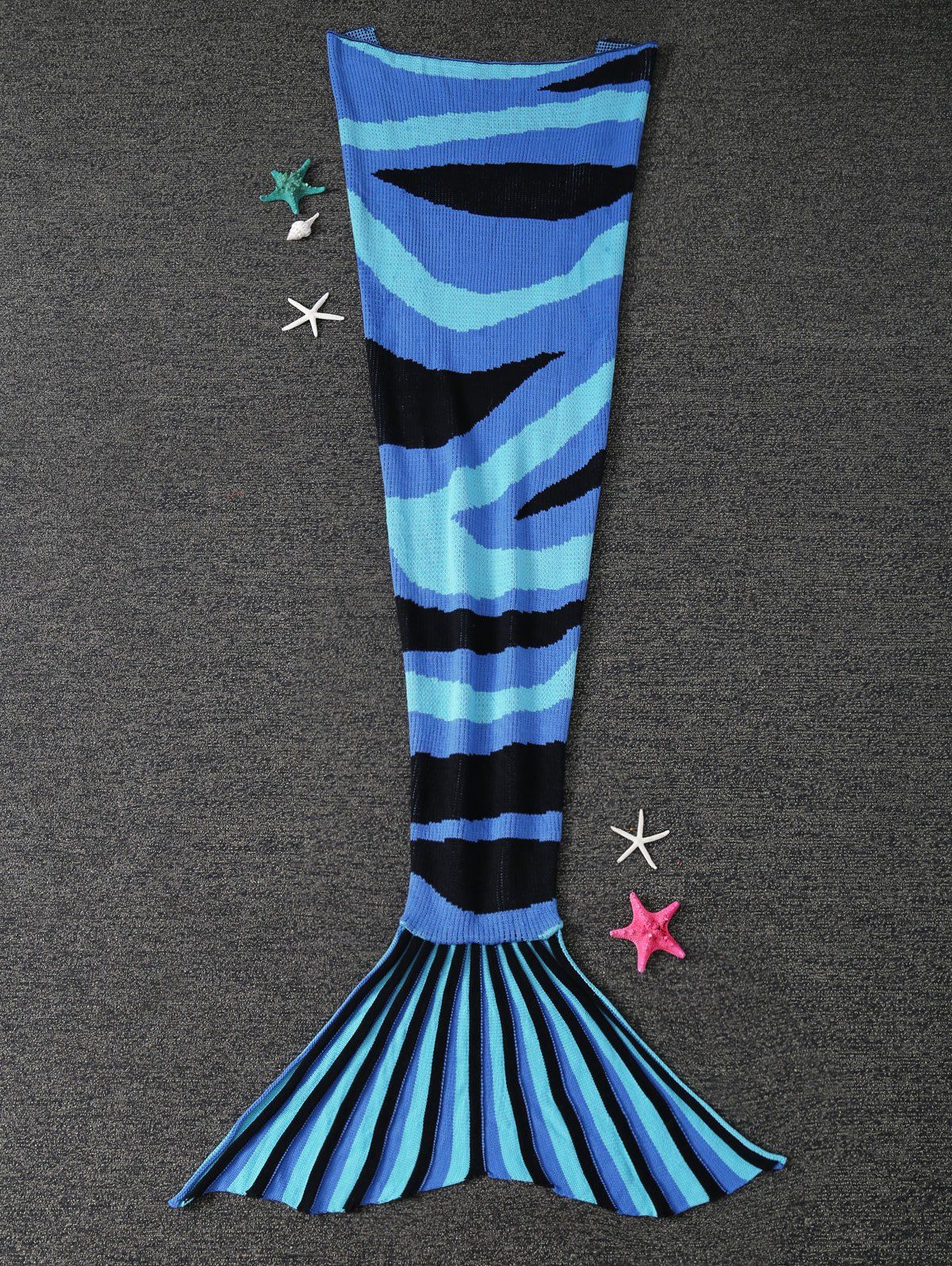 

Keep Warm Wide Stripes Knitted Mermaid Tail Blanket, Colormix