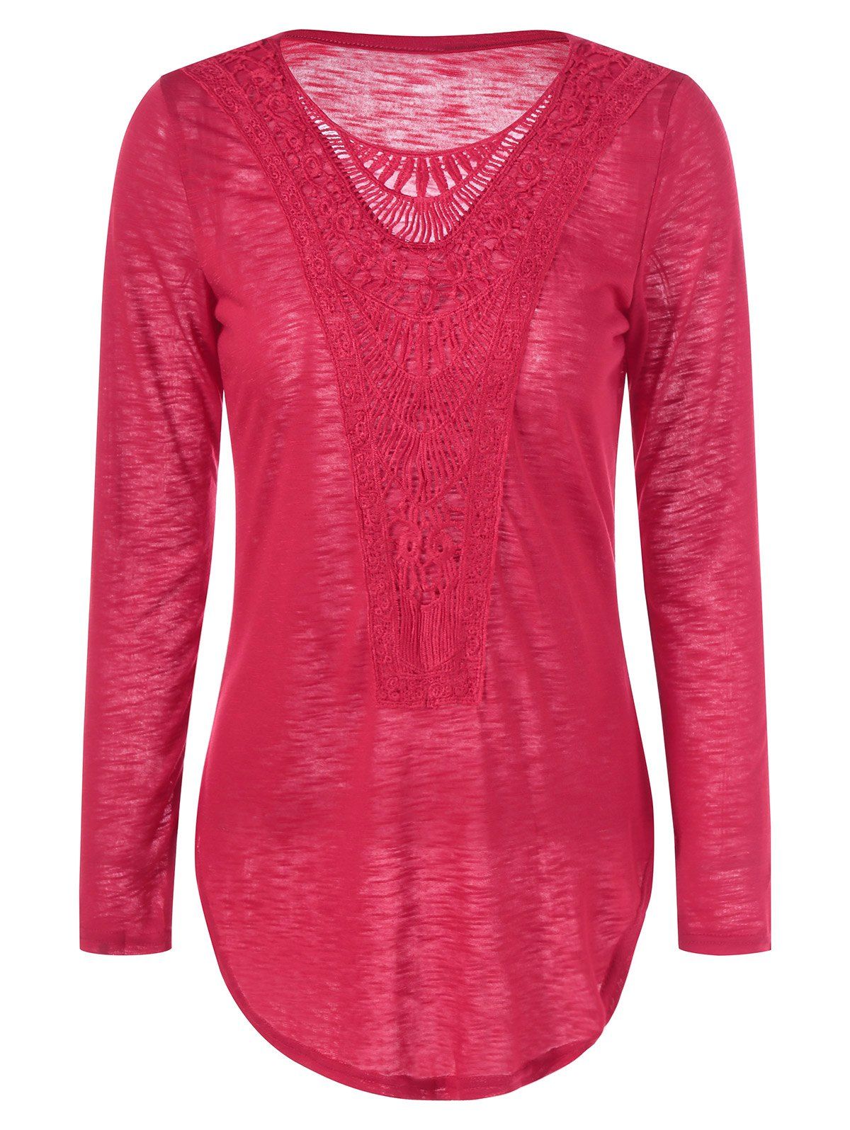 

Lace Crochet Scoop Neck T Shirt, Red