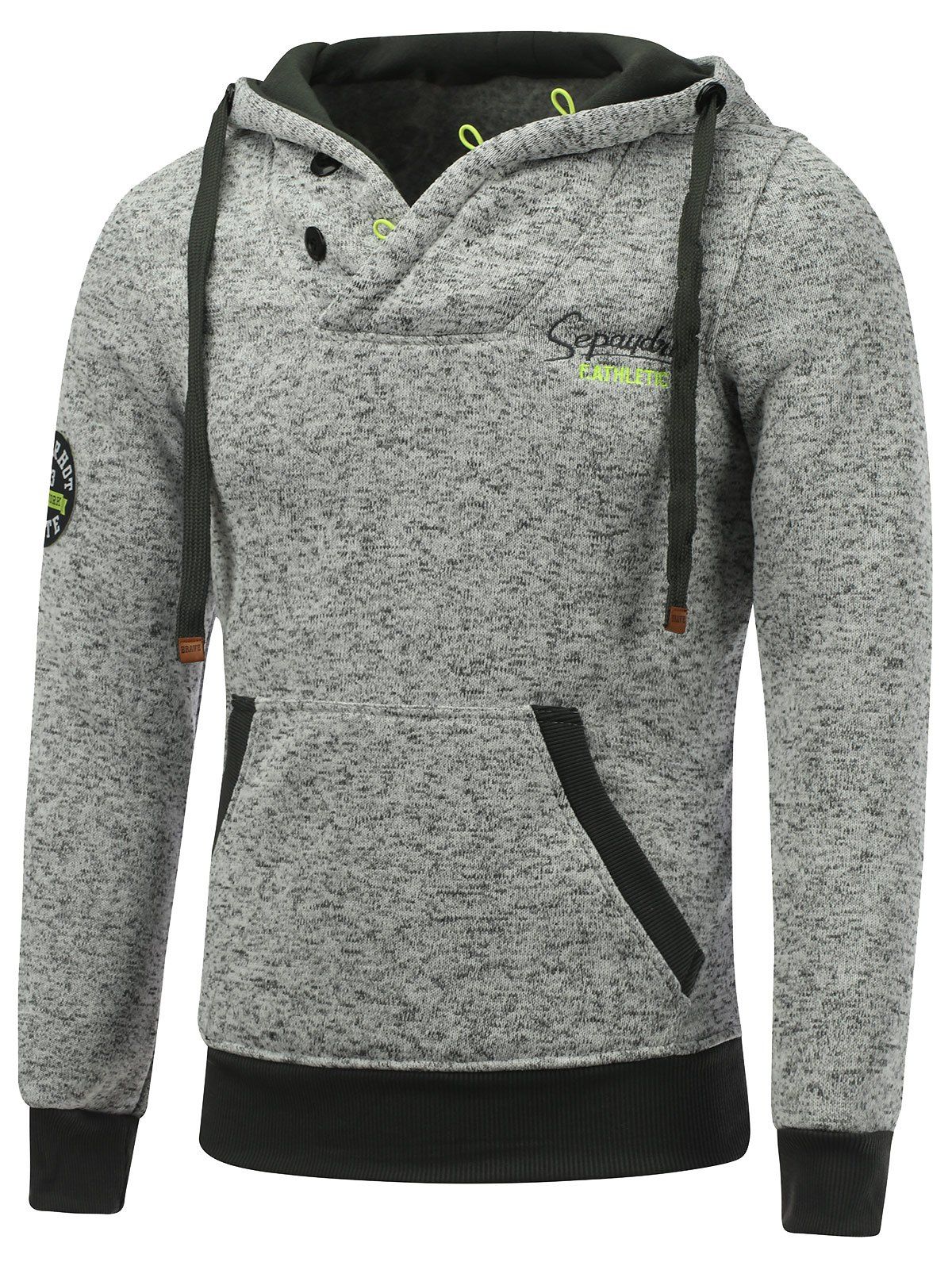 

Pocket Button Appliqued Hoodie, Light gray