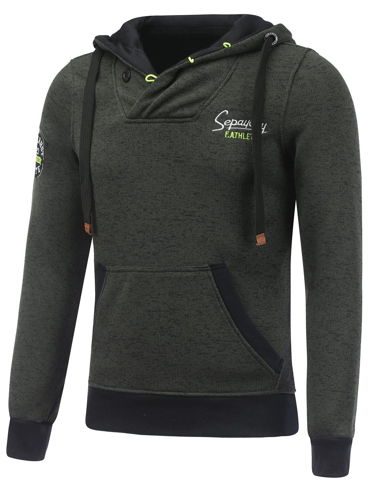 

Pocket Button Appliqued Hoodie, Army green