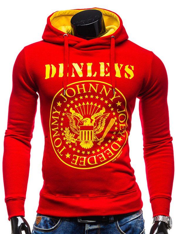 

Eyelet Drawstring Graphic Hoodie, Red