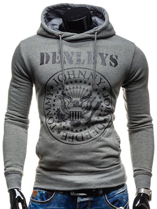 

Eyelet Drawstring Graphic Hoodie, Gray