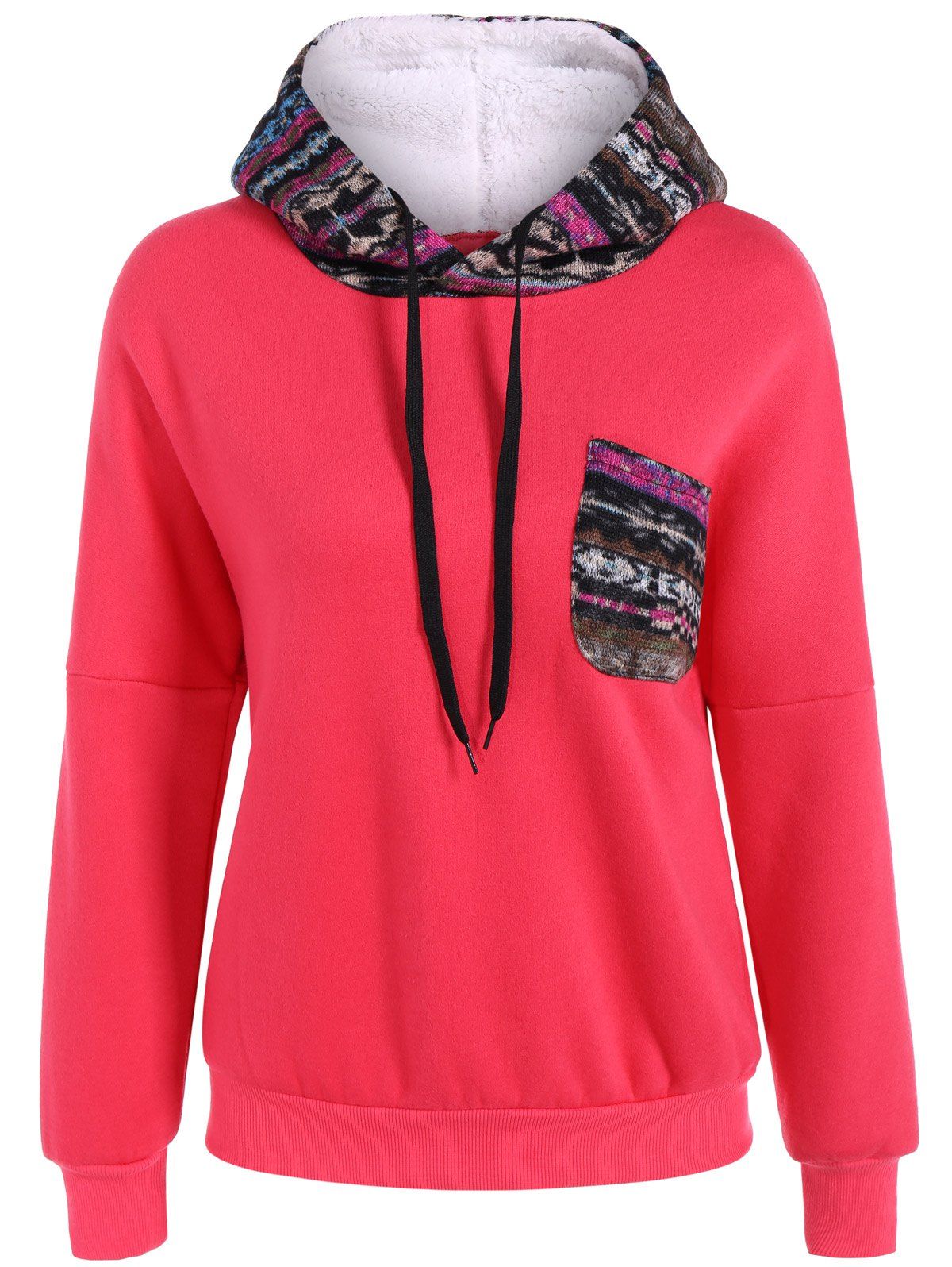 

Pocket Drawstring Pullover Hoodie, Watermelon red