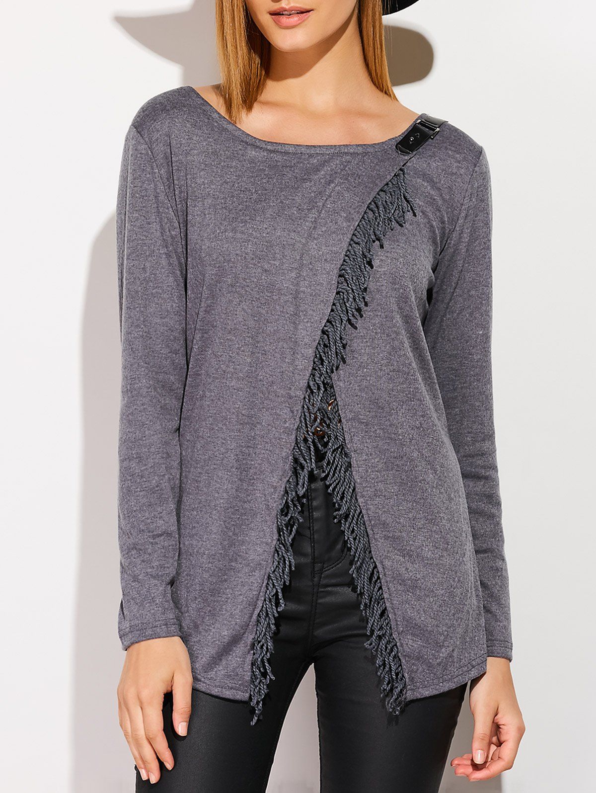[41 OFF] 2021 Metal Embellished Tassels Cardigan In DEEP GRAY DressLily