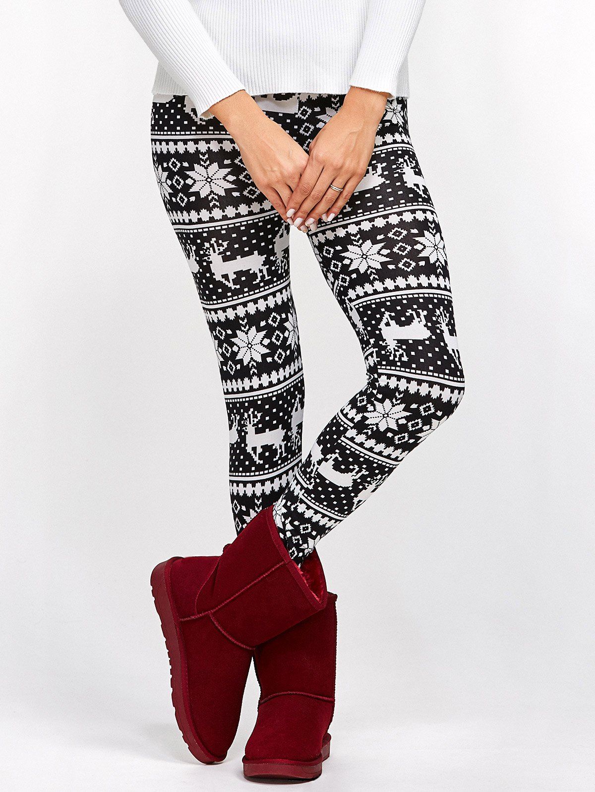 

Fawn Christmas Bodycon Leggings, White and black